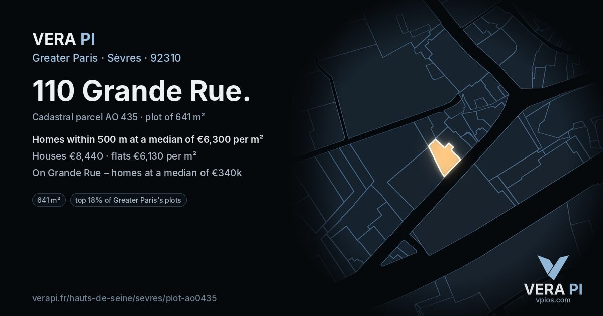 110 Grande Rue, Sèvres at night – the plot lit, the parcels around coloured by the prices near them