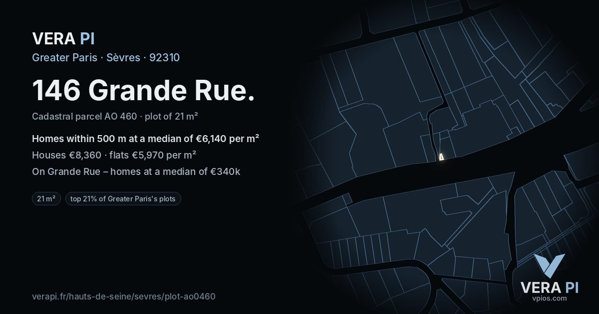 146 Grande Rue, Sèvres at night – the plot lit, the parcels around coloured by the prices near them