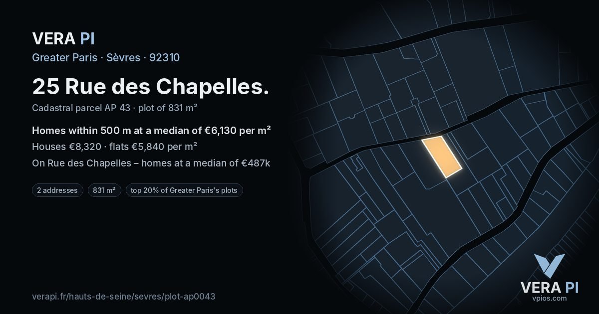 25 Rue des Chapelles, Sèvres at night – the plot lit, the parcels around coloured by the prices near them