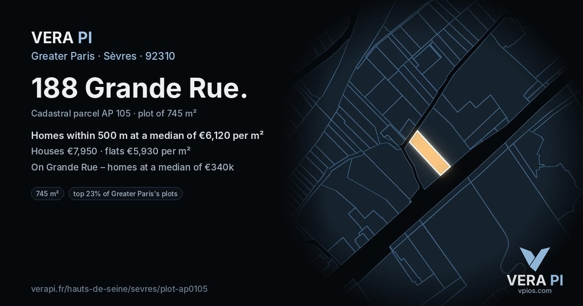 188 Grande Rue, Sèvres at night – the plot lit, the parcels around coloured by the prices near them