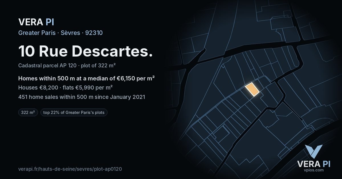 10 Rue Descartes, Sèvres at night – the plot lit, the parcels around coloured by the prices near them