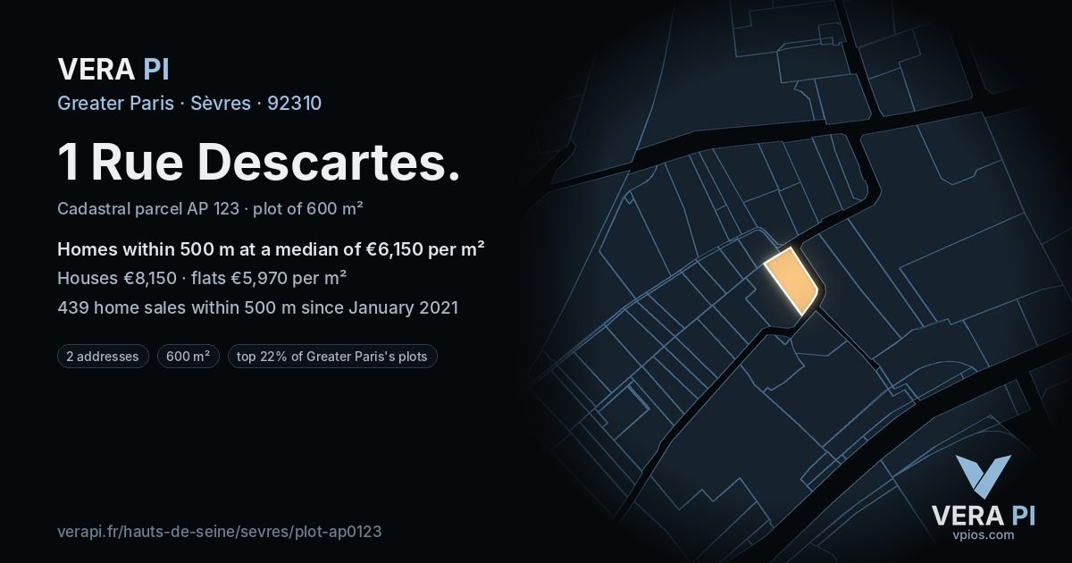 1 Rue Descartes, Sèvres at night – the plot lit, the parcels around coloured by the prices near them