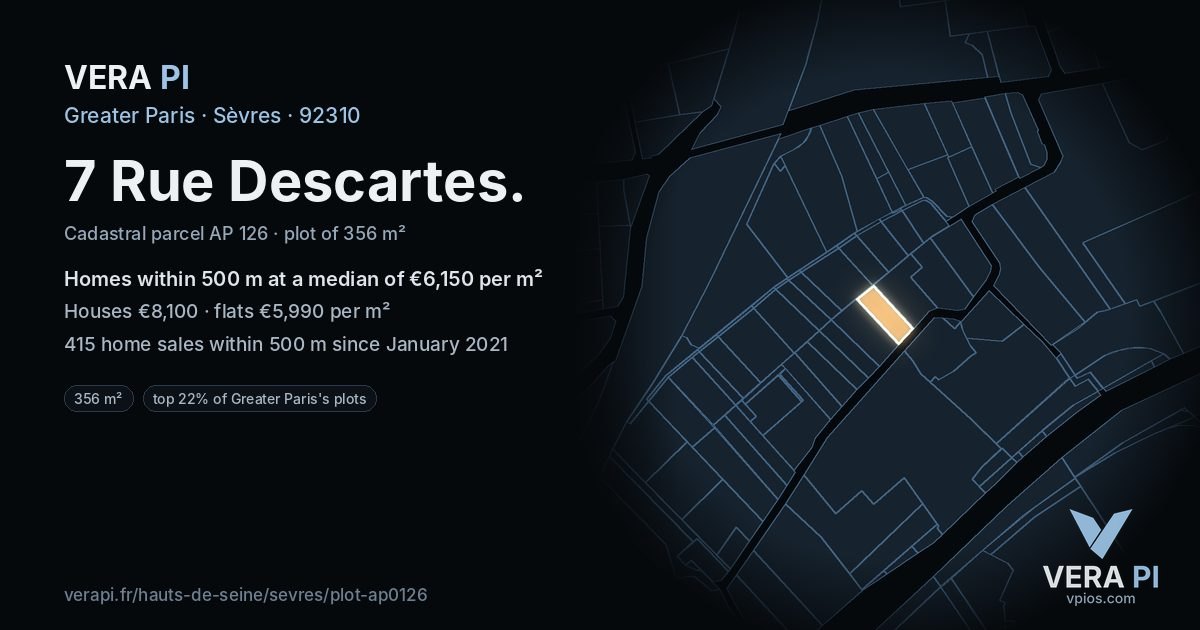 7 Rue Descartes, Sèvres at night – the plot lit, the parcels around coloured by the prices near them