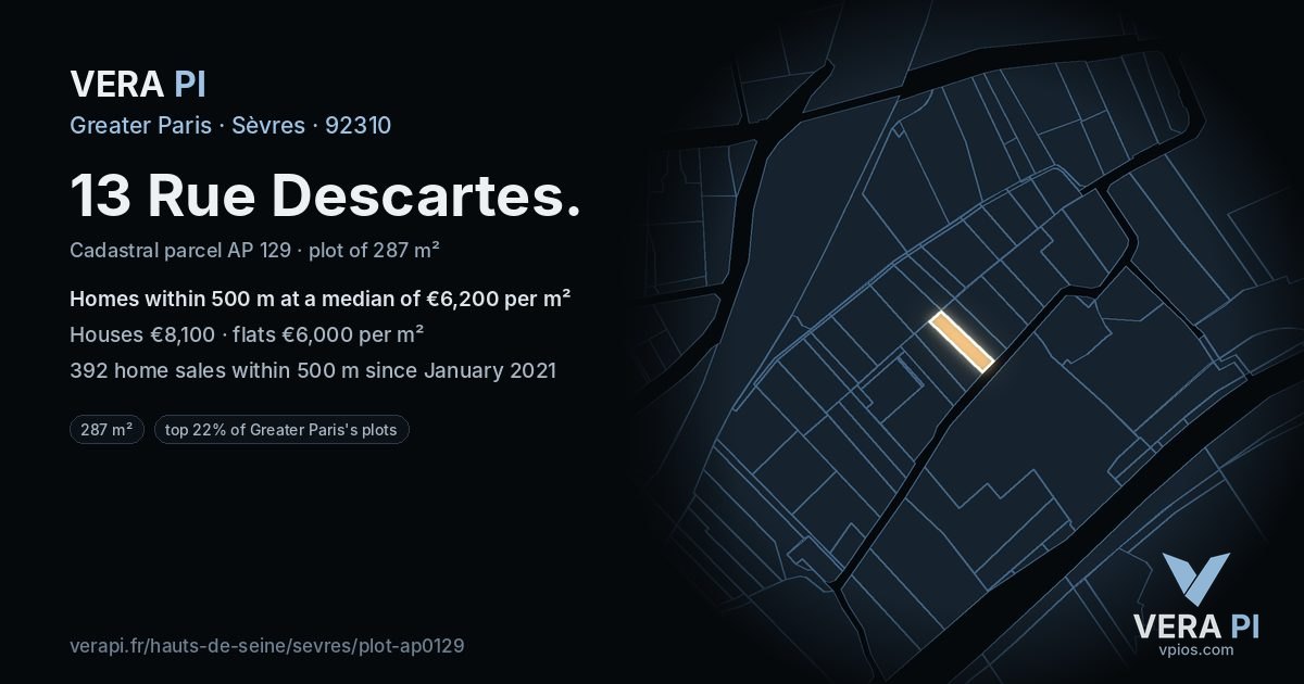 13 Rue Descartes, Sèvres at night – the plot lit, the parcels around coloured by the prices near them