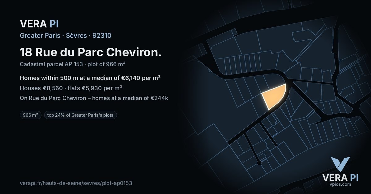 18 Rue du Parc Cheviron, Sèvres at night – the plot lit, the parcels around coloured by the prices near them