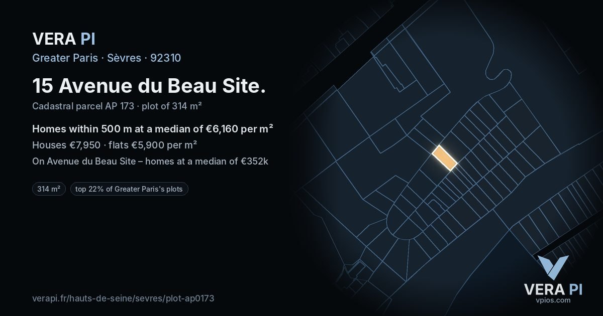 15 Avenue du Beau Site, Sèvres at night – the plot lit, the parcels around coloured by the prices near them