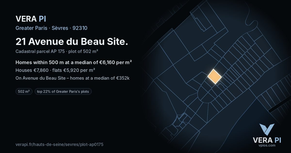 21 Avenue du Beau Site, Sèvres at night – the plot lit, the parcels around coloured by the prices near them