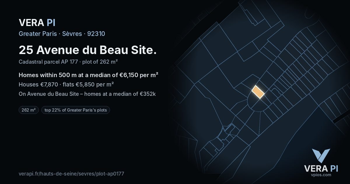 25 Avenue du Beau Site, Sèvres at night – the plot lit, the parcels around coloured by the prices near them