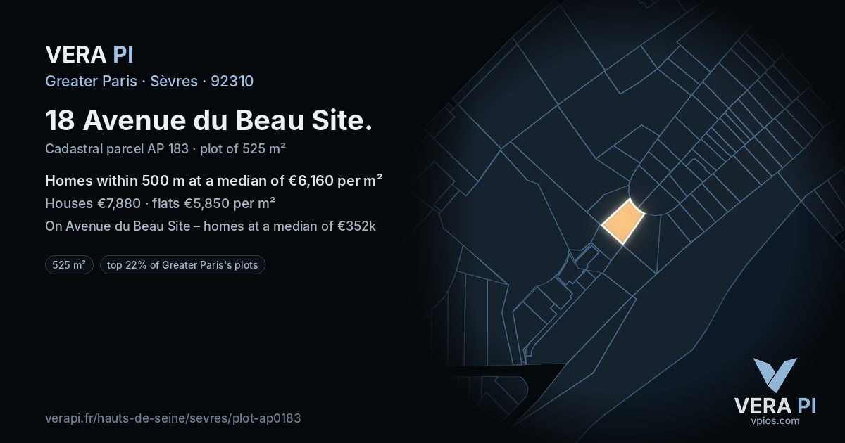 18 Avenue du Beau Site, Sèvres at night – the plot lit, the parcels around coloured by the prices near them