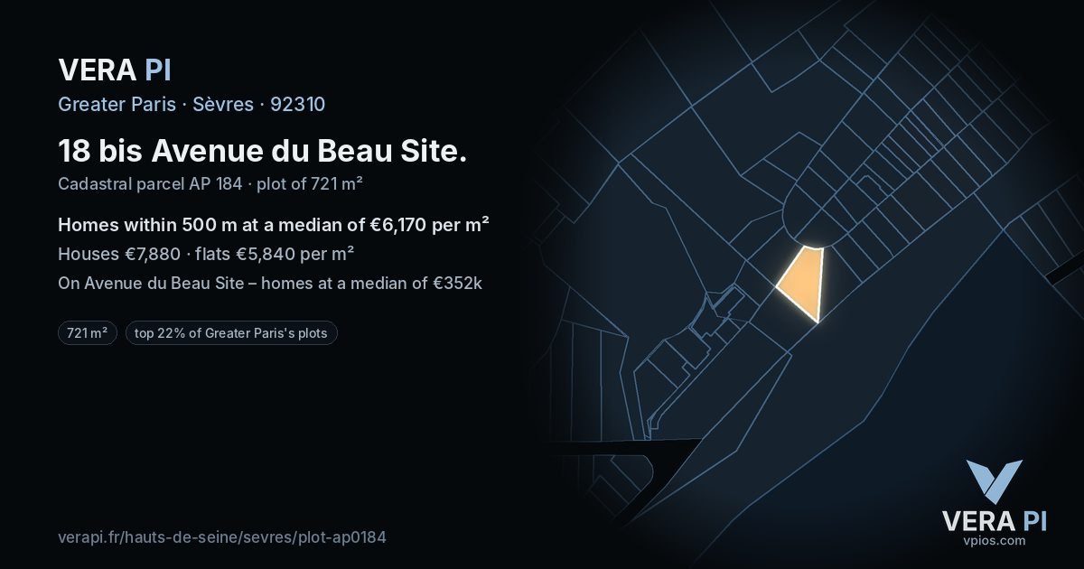 18 bis Avenue du Beau Site, Sèvres at night – the plot lit, the parcels around coloured by the prices near them