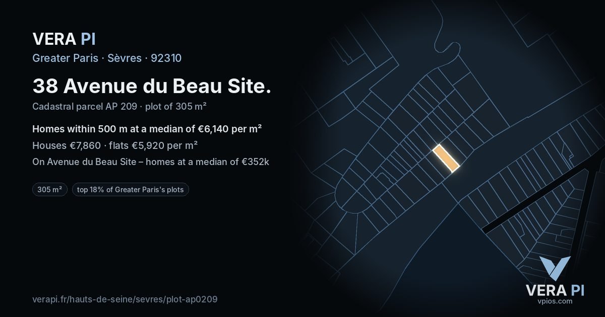 38 Avenue du Beau Site, Sèvres at night – the plot lit, the parcels around coloured by the prices near them