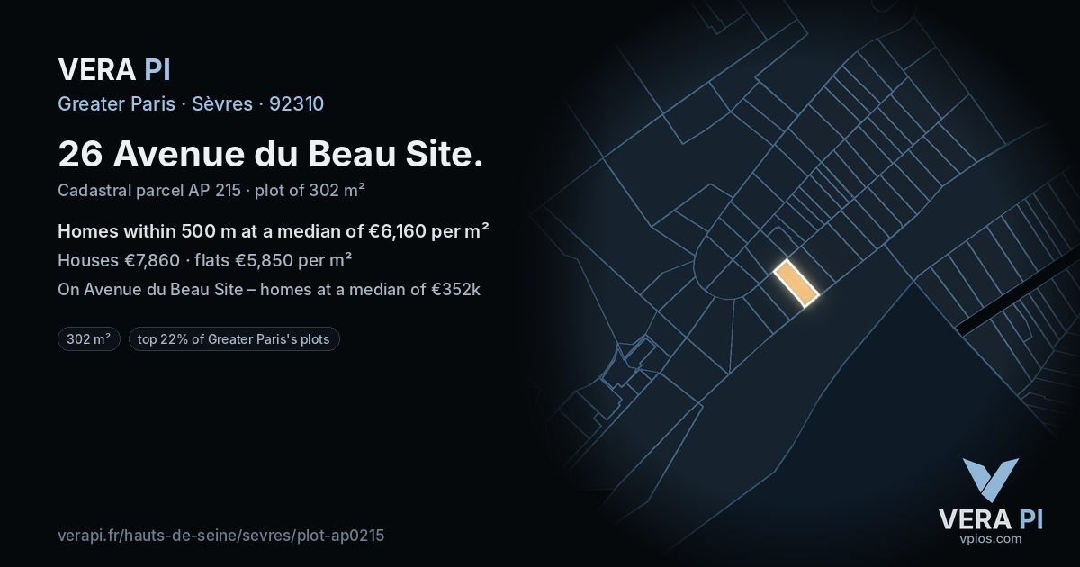26 Avenue du Beau Site, Sèvres at night – the plot lit, the parcels around coloured by the prices near them