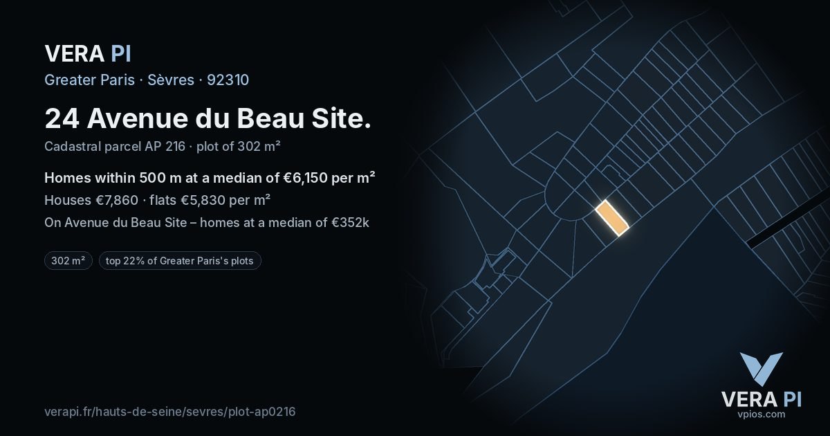 24 Avenue du Beau Site, Sèvres at night – the plot lit, the parcels around coloured by the prices near them
