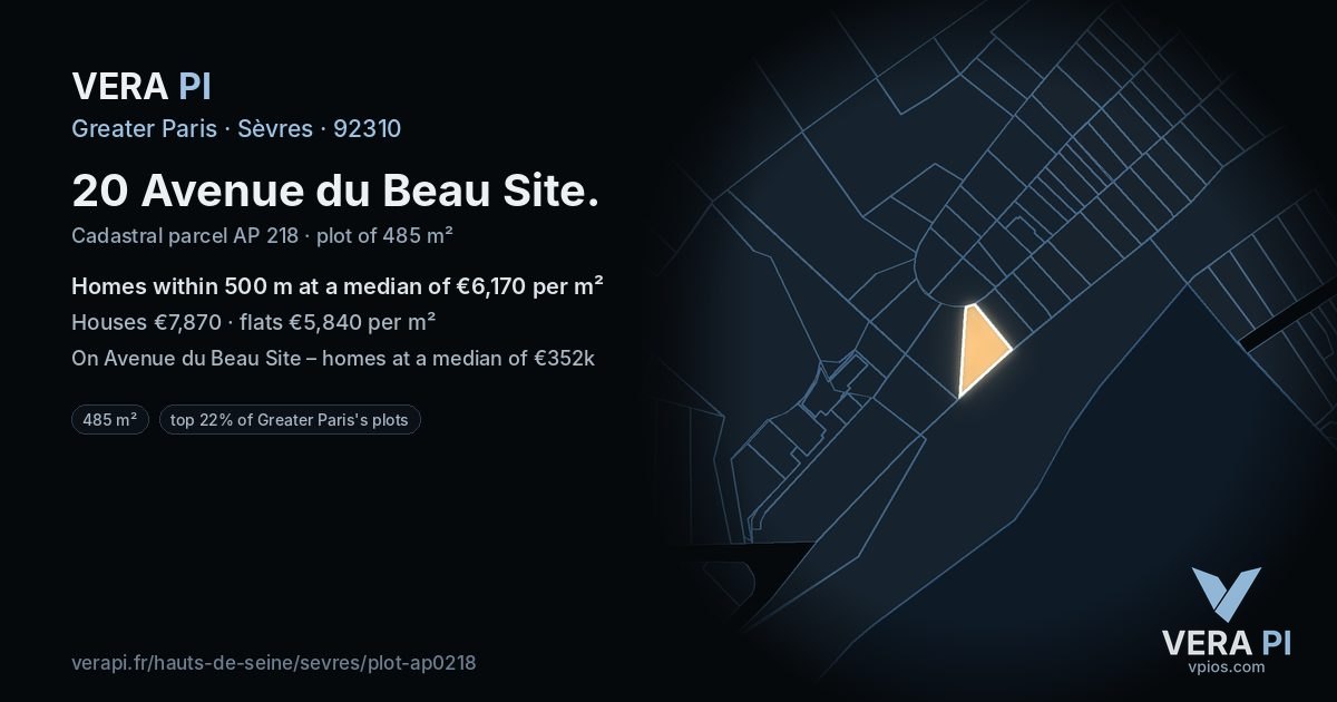 20 Avenue du Beau Site, Sèvres at night – the plot lit, the parcels around coloured by the prices near them