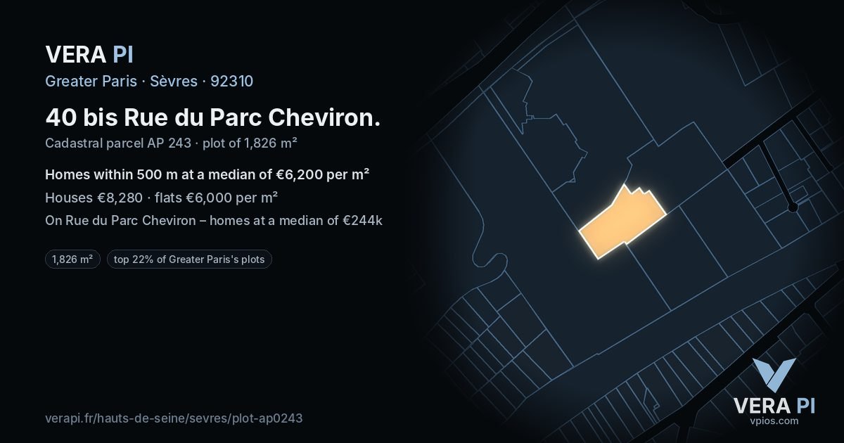 40 bis Rue du Parc Cheviron, Sèvres at night – the plot lit, the parcels around coloured by the prices near them