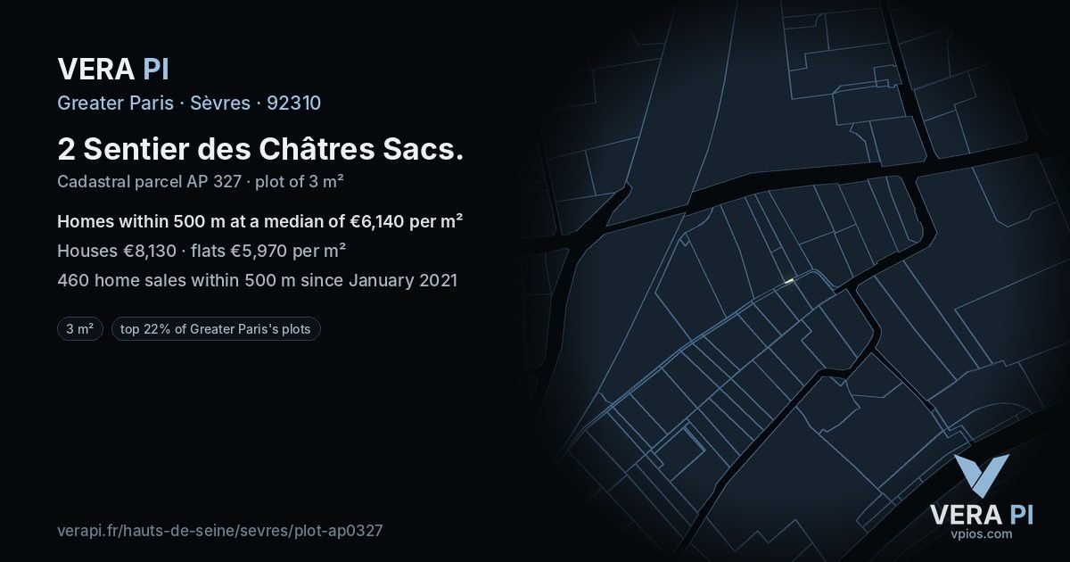 2 Sentier des Châtres Sacs, Sèvres at night – the plot lit, the parcels around coloured by the prices near them