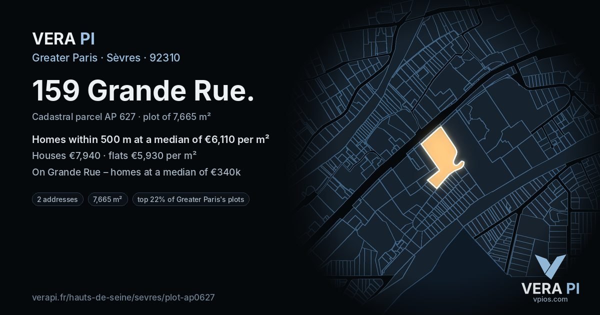 159 Grande Rue, Sèvres at night – the plot lit, the parcels around coloured by the prices near them