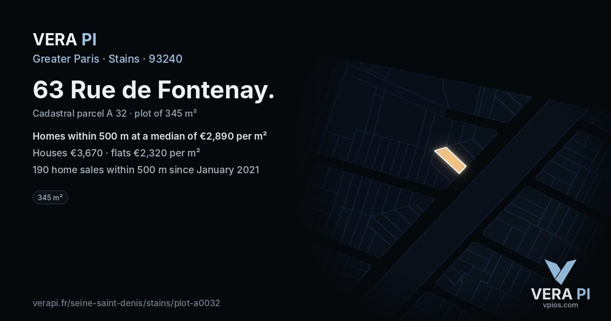 63 Rue de Fontenay, Stains at night – the plot lit, the parcels around coloured by the prices near them