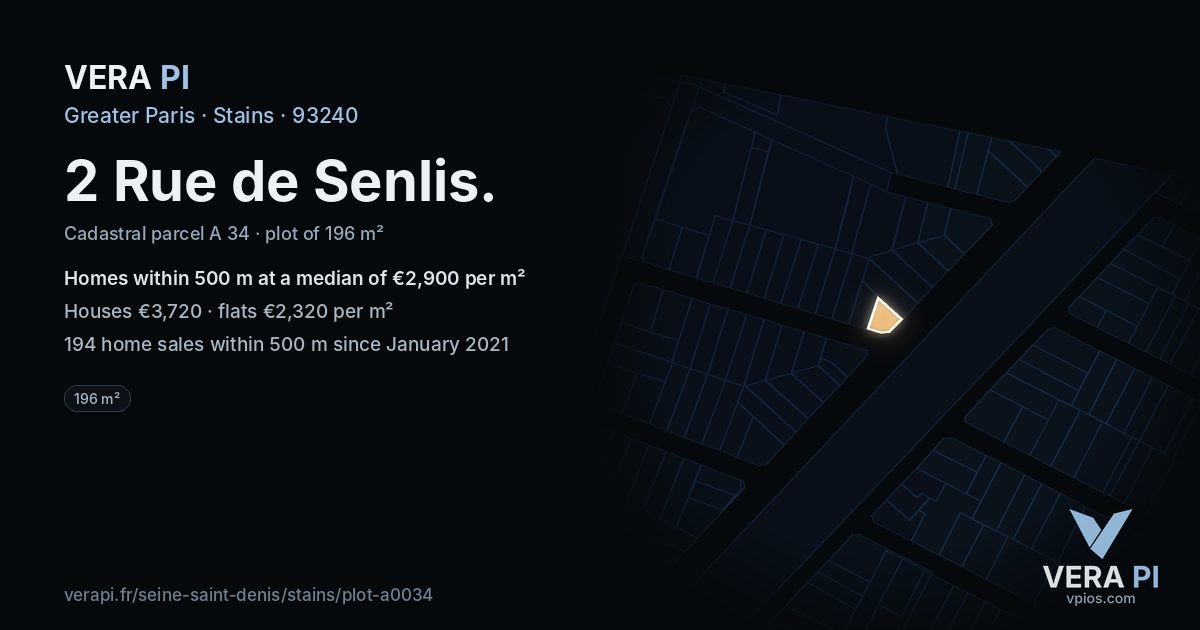 2 Rue de Senlis, Stains at night – the plot lit, the parcels around coloured by the prices near them