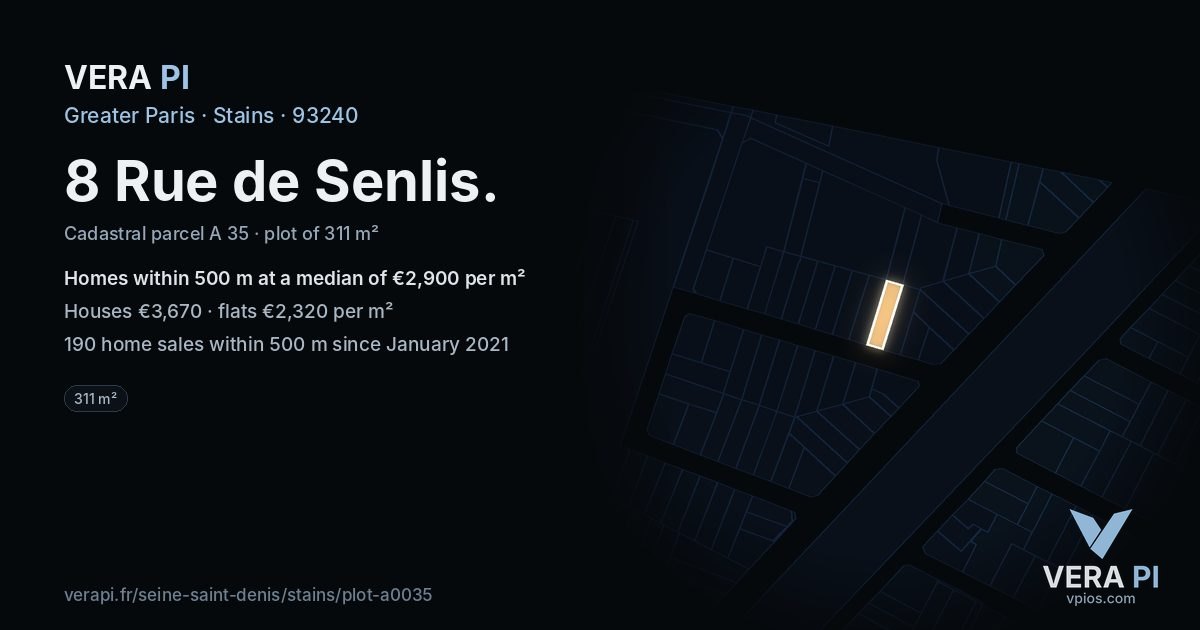 8 Rue de Senlis, Stains at night – the plot lit, the parcels around coloured by the prices near them