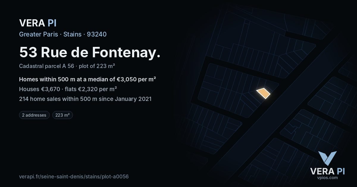 53 Rue de Fontenay, Stains at night – the plot lit, the parcels around coloured by the prices near them