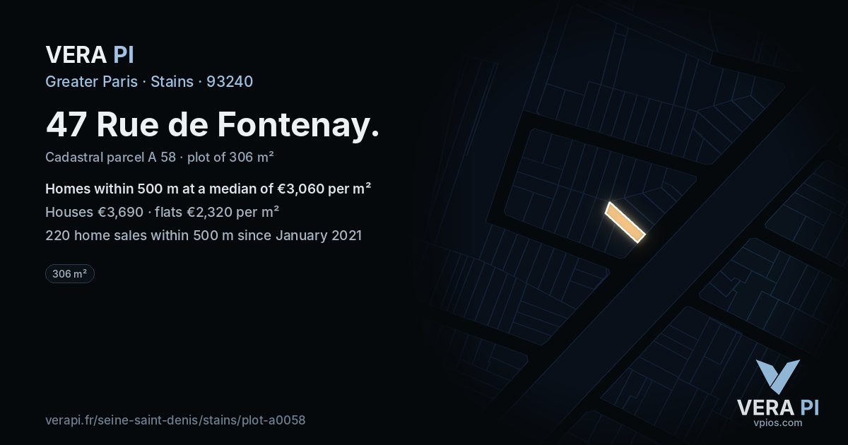 47 Rue de Fontenay, Stains at night – the plot lit, the parcels around coloured by the prices near them