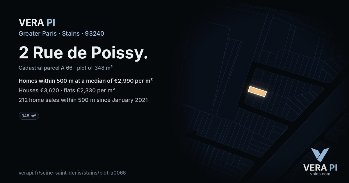 2 Rue de Poissy, Stains at night – the plot lit, the parcels around coloured by the prices near them