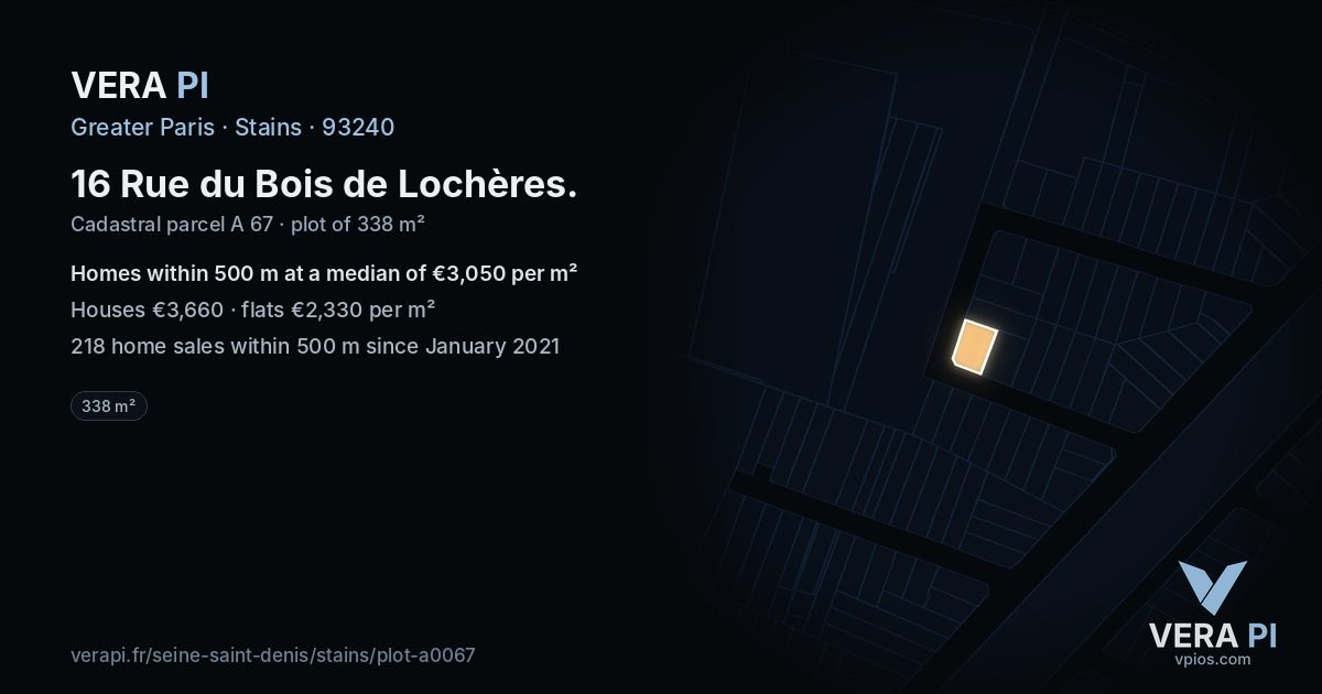 16 Rue du Bois de Lochères, Stains at night – the plot lit, the parcels around coloured by the prices near them