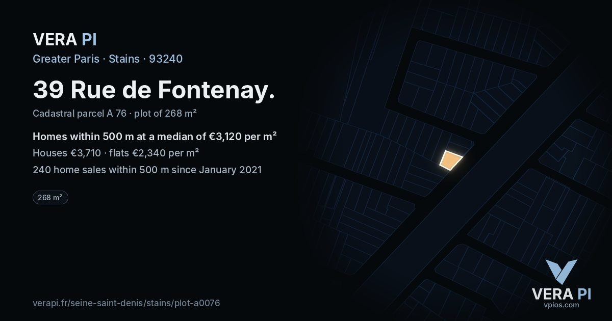 39 Rue de Fontenay, Stains at night – the plot lit, the parcels around coloured by the prices near them