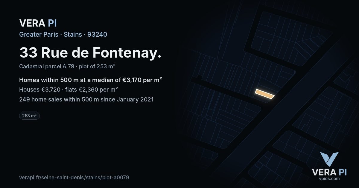 33 Rue de Fontenay, Stains at night – the plot lit, the parcels around coloured by the prices near them
