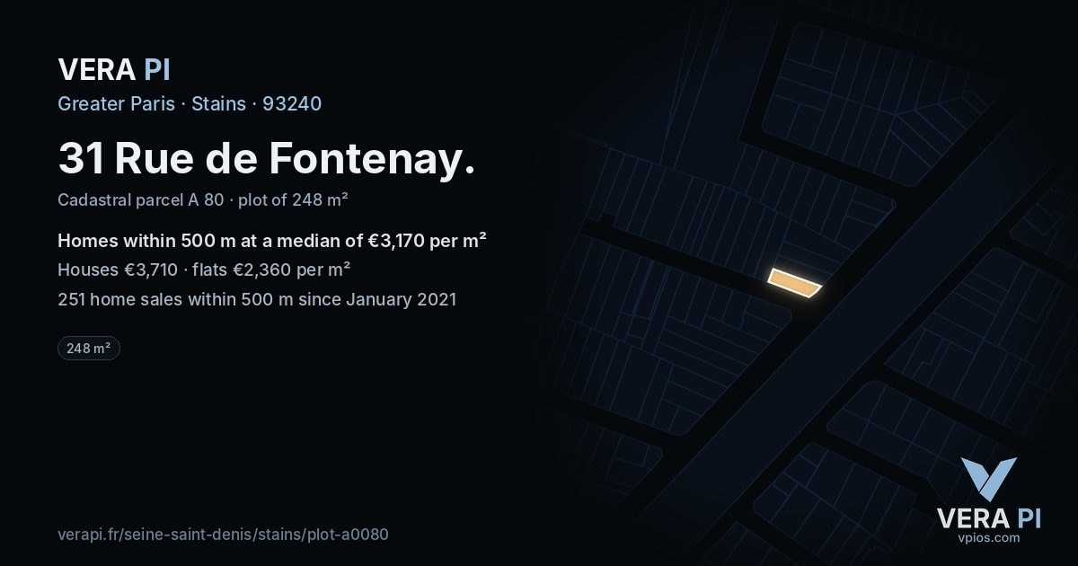 31 Rue de Fontenay, Stains at night – the plot lit, the parcels around coloured by the prices near them