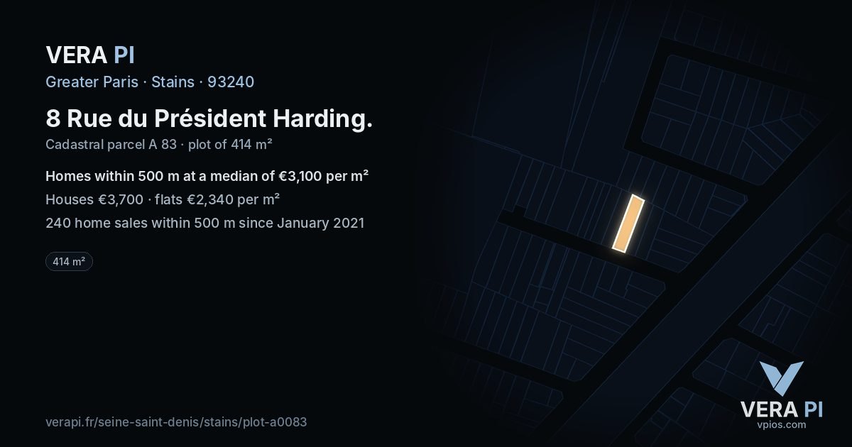 8 Rue du Président Harding, Stains at night – the plot lit, the parcels around coloured by the prices near them