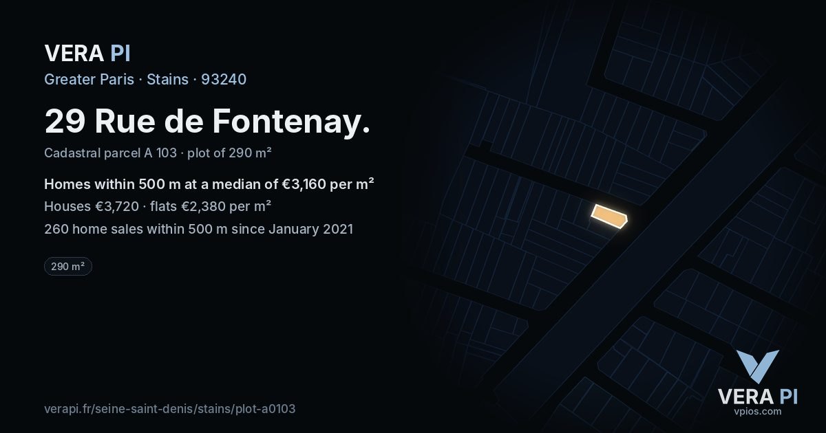 29 Rue de Fontenay, Stains at night – the plot lit, the parcels around coloured by the prices near them