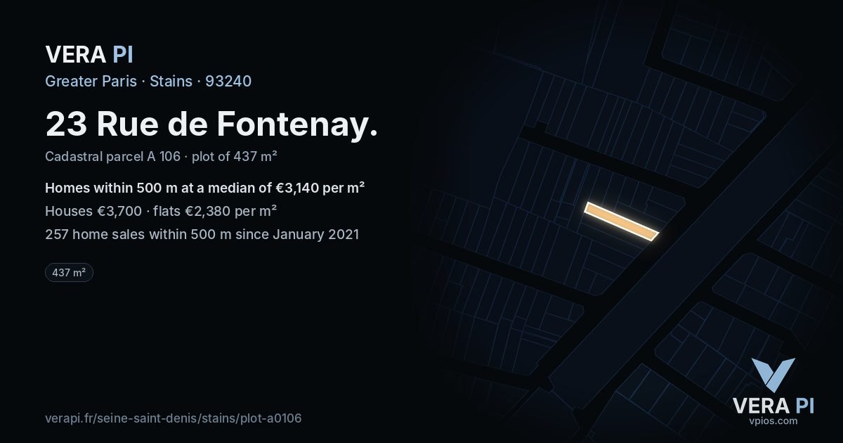 23 Rue de Fontenay, Stains at night – the plot lit, the parcels around coloured by the prices near them