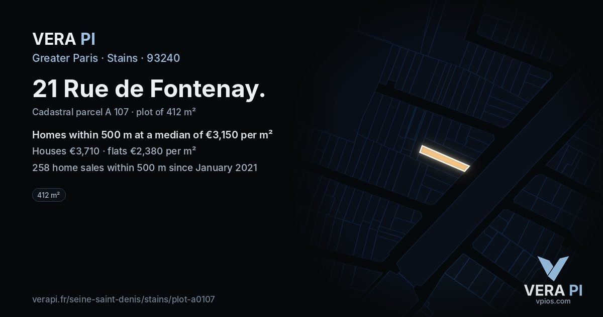 21 Rue de Fontenay, Stains at night – the plot lit, the parcels around coloured by the prices near them