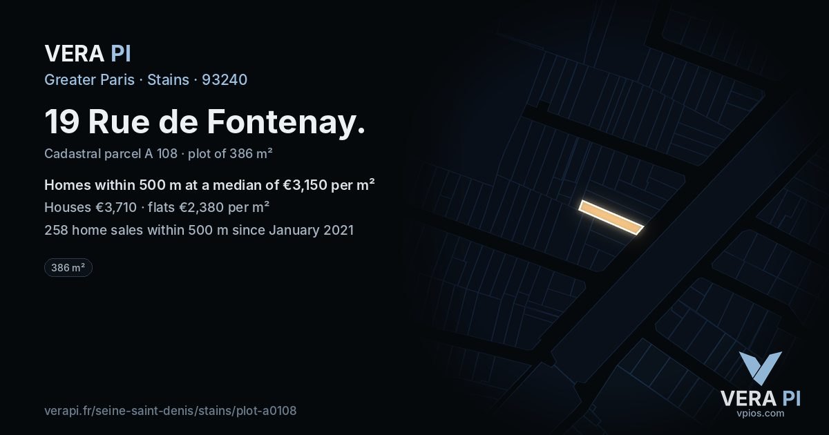 19 Rue de Fontenay, Stains at night – the plot lit, the parcels around coloured by the prices near them