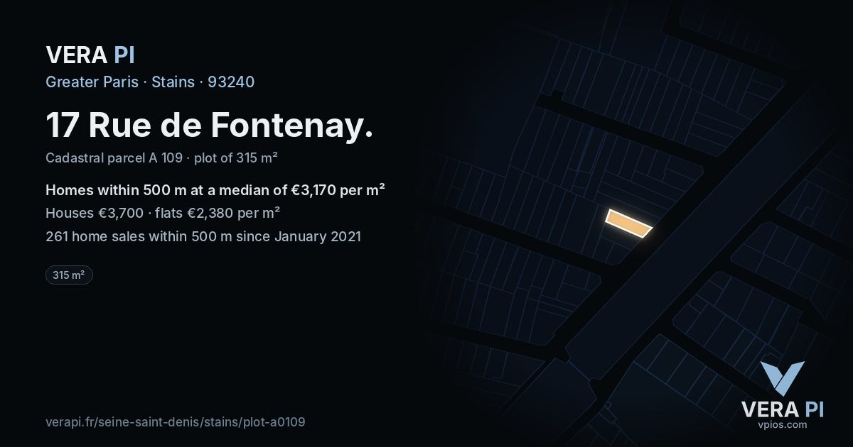 17 Rue de Fontenay, Stains at night – the plot lit, the parcels around coloured by the prices near them