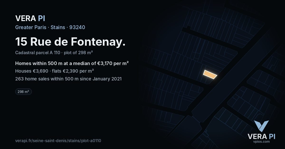 15 Rue de Fontenay, Stains at night – the plot lit, the parcels around coloured by the prices near them