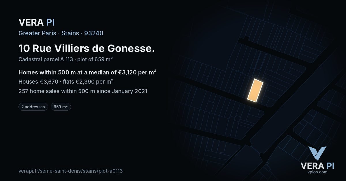 10 Rue Villiers de Gonesse, Stains at night – the plot lit, the parcels around coloured by the prices near them