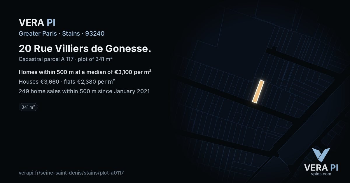 20 Rue Villiers de Gonesse, Stains at night – the plot lit, the parcels around coloured by the prices near them