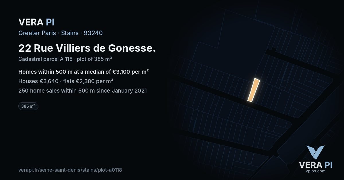 22 Rue Villiers de Gonesse, Stains at night – the plot lit, the parcels around coloured by the prices near them
