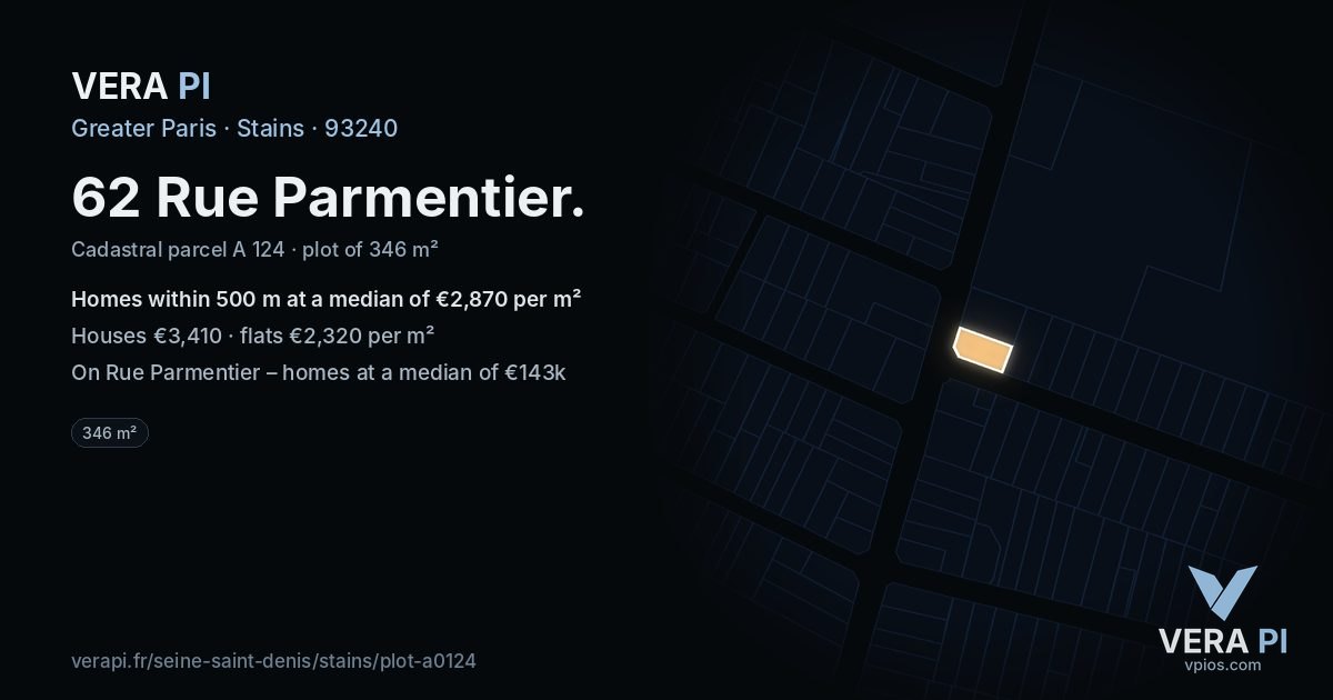 62 Rue Parmentier, Stains at night – the plot lit, the parcels around coloured by the prices near them