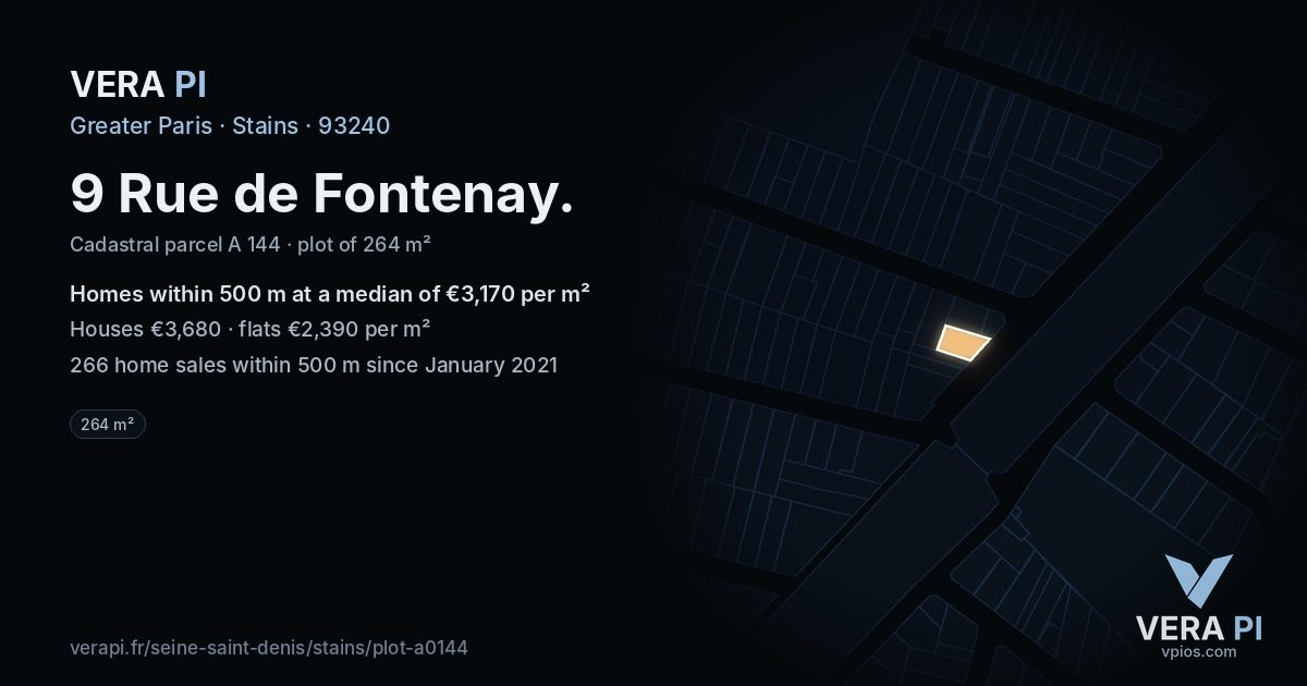9 Rue de Fontenay, Stains at night – the plot lit, the parcels around coloured by the prices near them