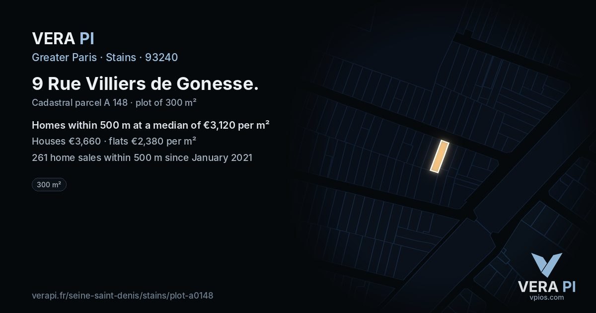 9 Rue Villiers de Gonesse, Stains at night – the plot lit, the parcels around coloured by the prices near them