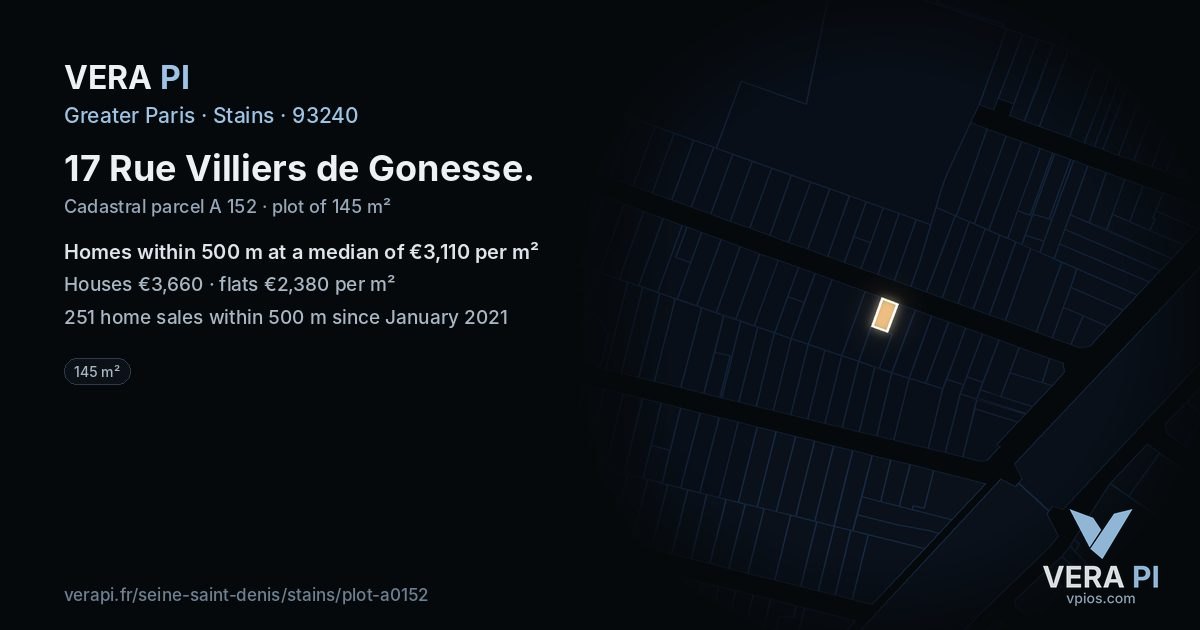 17 Rue Villiers de Gonesse, Stains at night – the plot lit, the parcels around coloured by the prices near them
