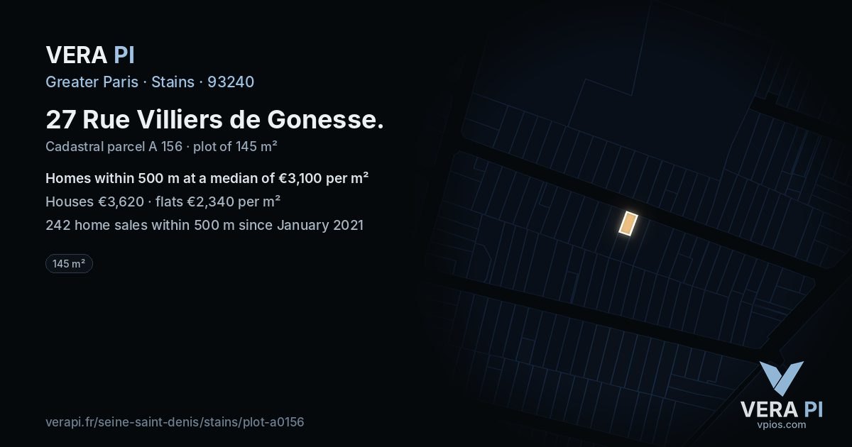 27 Rue Villiers de Gonesse, Stains at night – the plot lit, the parcels around coloured by the prices near them