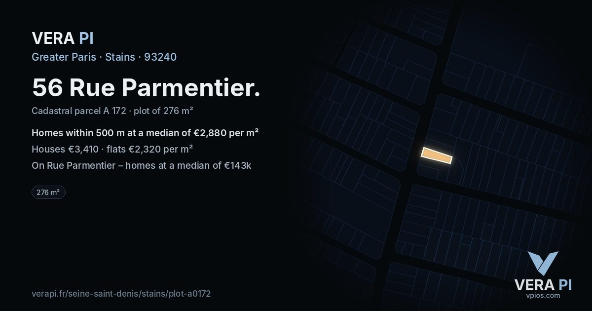 56 Rue Parmentier, Stains at night – the plot lit, the parcels around coloured by the prices near them