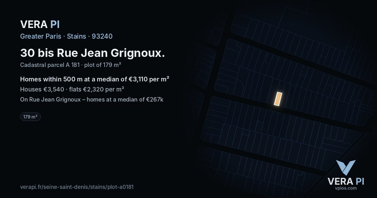 30 bis Rue Jean Grignoux, Stains at night – the plot lit, the parcels around coloured by the prices near them