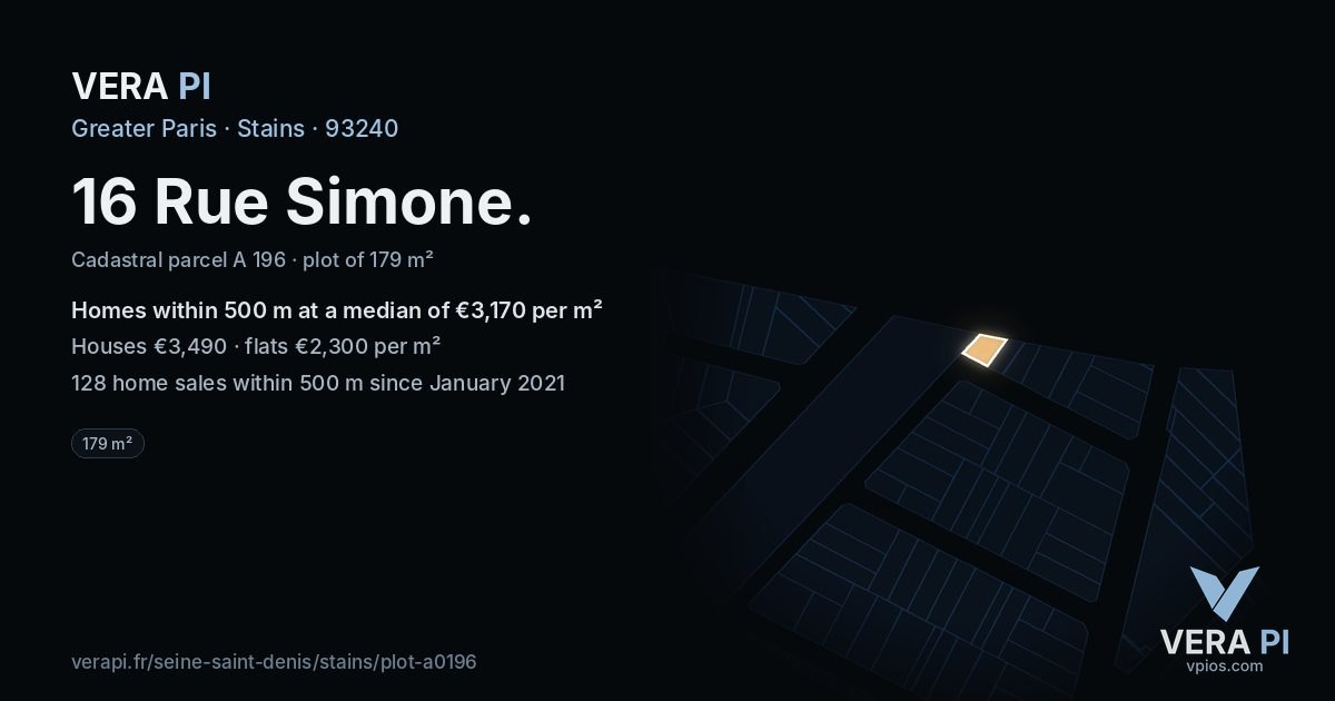16 Rue Simone, Stains at night – the plot lit, the parcels around coloured by the prices near them