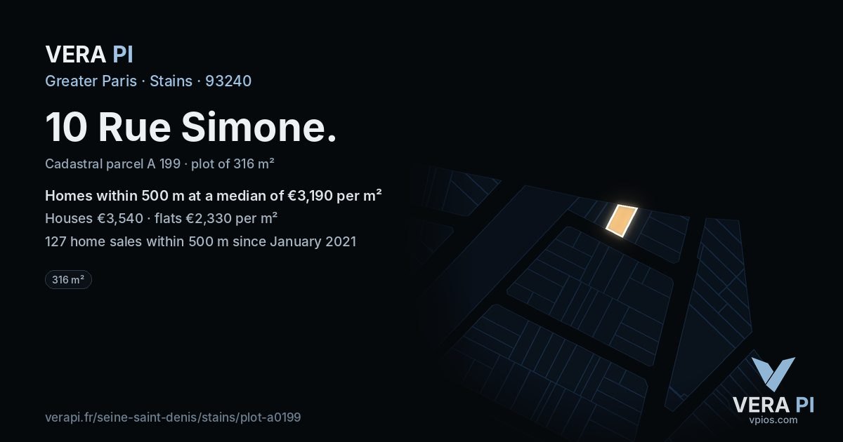 10 Rue Simone, Stains at night – the plot lit, the parcels around coloured by the prices near them